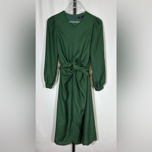 FRNCH Abelie Emerald Green Faux Wrap Midi Dress Size Small - Picture 4 of 10